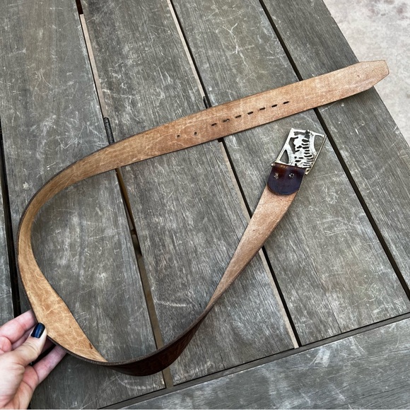 Vintage Jerusalem Holy Land Leather Tooled Belt - Picture 6 of 8